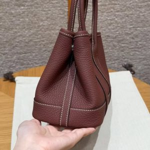 Hermes Neo Garden Party 23 Bag Handmade In Negonda Calfskin Leather Silver Hardware 55 Rouge H - Image 20
