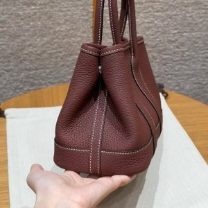 Hermes Neo Garden Party 23 Bag Handmade In Negonda Calfskin Leather Silver Hardware 55 Rouge H - Image 19