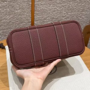 Hermes Neo Garden Party 23 Bag Handmade In Negonda Calfskin Leather Silver Hardware 55 Rouge H - Image 18