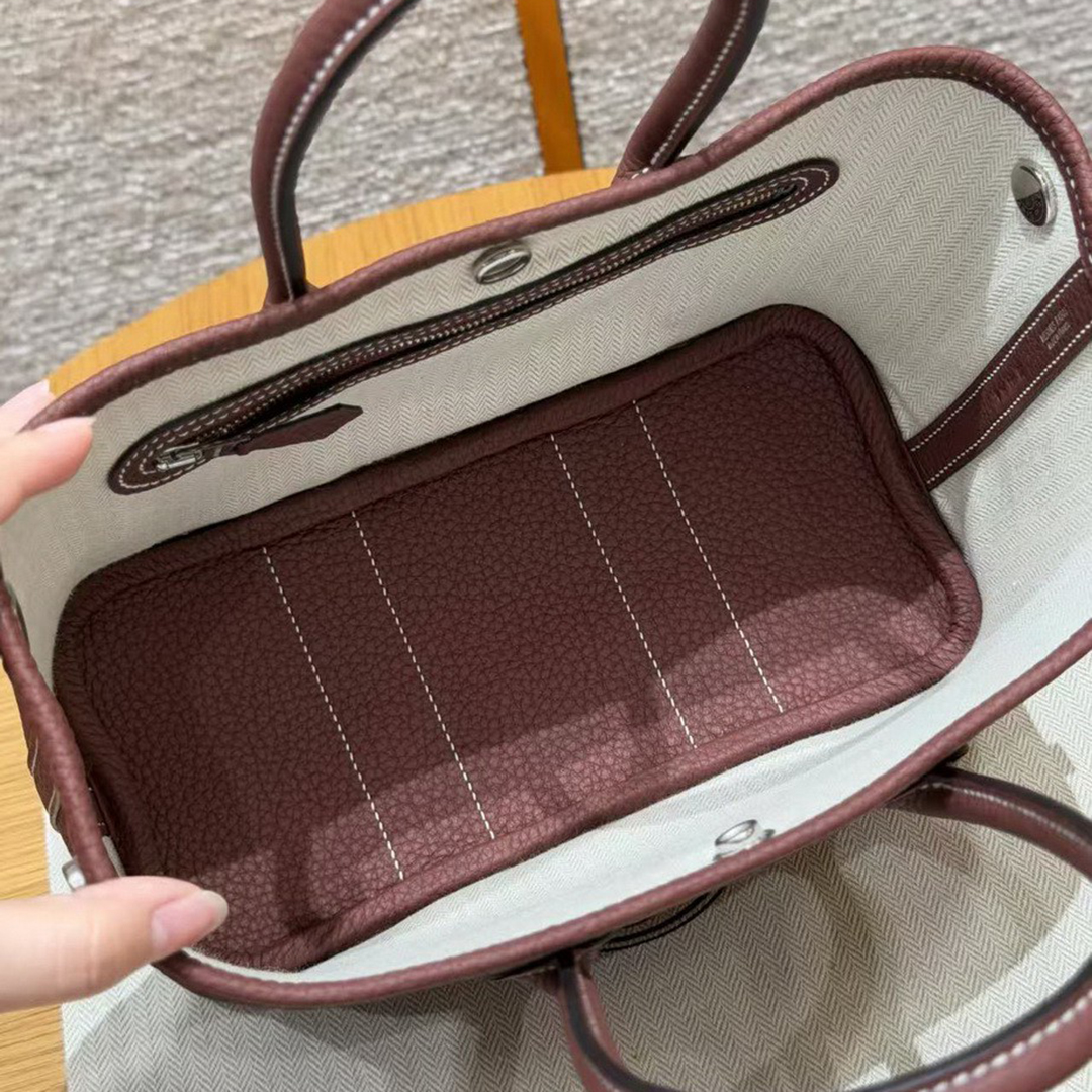 Hermes Neo Garden Party 23 Bag Handmade In Negonda Calfskin Leather Silver Hardware 55 Rouge H - Image 17