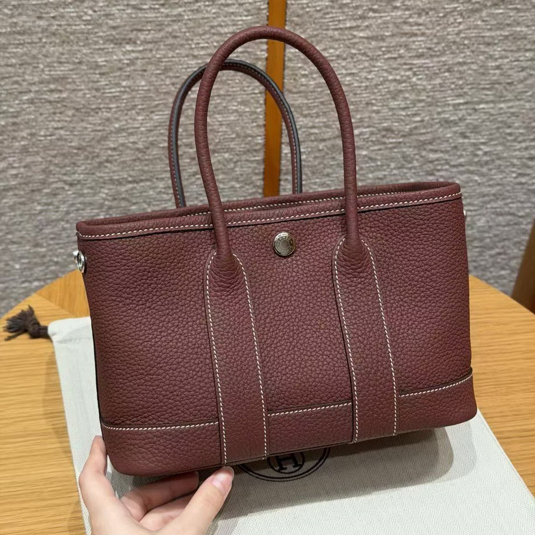 Hermes Neo Garden Party 23 Bag Handmade In Negonda Calfskin Leather Silver Hardware 55 Rouge H - Image 13
