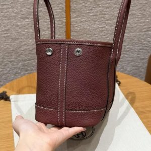 Hermes Neo Garden Party 23 Bag Handmade In Negonda Calfskin Leather Silver Hardware 55 Rouge H - Image 12