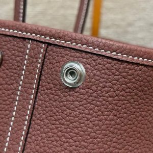 Hermes Neo Garden Party 23 Bag Handmade In Negonda Calfskin Leather Silver Hardware 55 Rouge H - Image 11