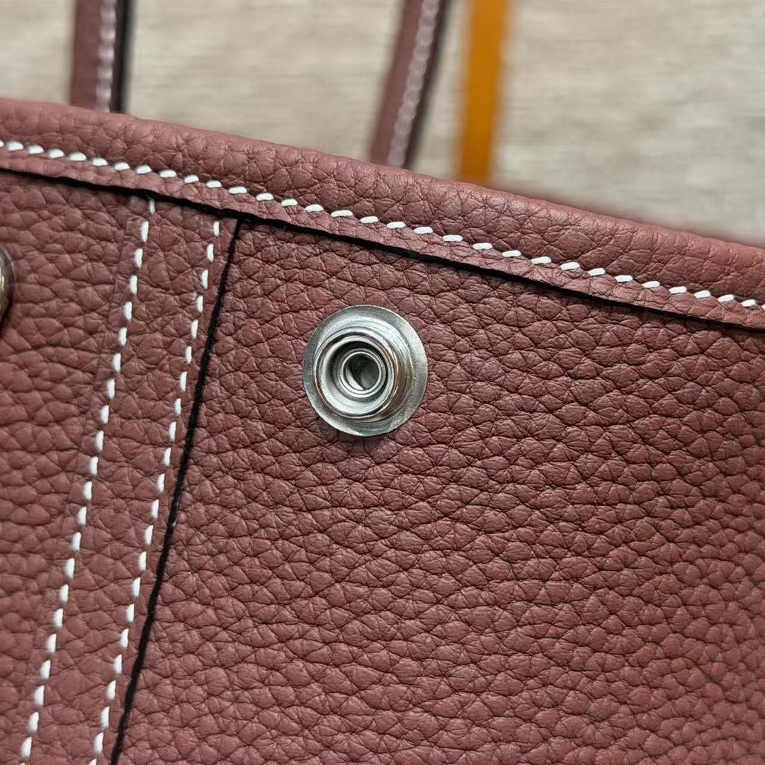 Hermes Neo Garden Party 23 Bag Handmade In Negonda Calfskin Leather Silver Hardware 55 Rouge H - Image 11