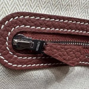 Hermes Neo Garden Party 23 Bag Handmade In Negonda Calfskin Leather Silver Hardware 55 Rouge H - Image 9