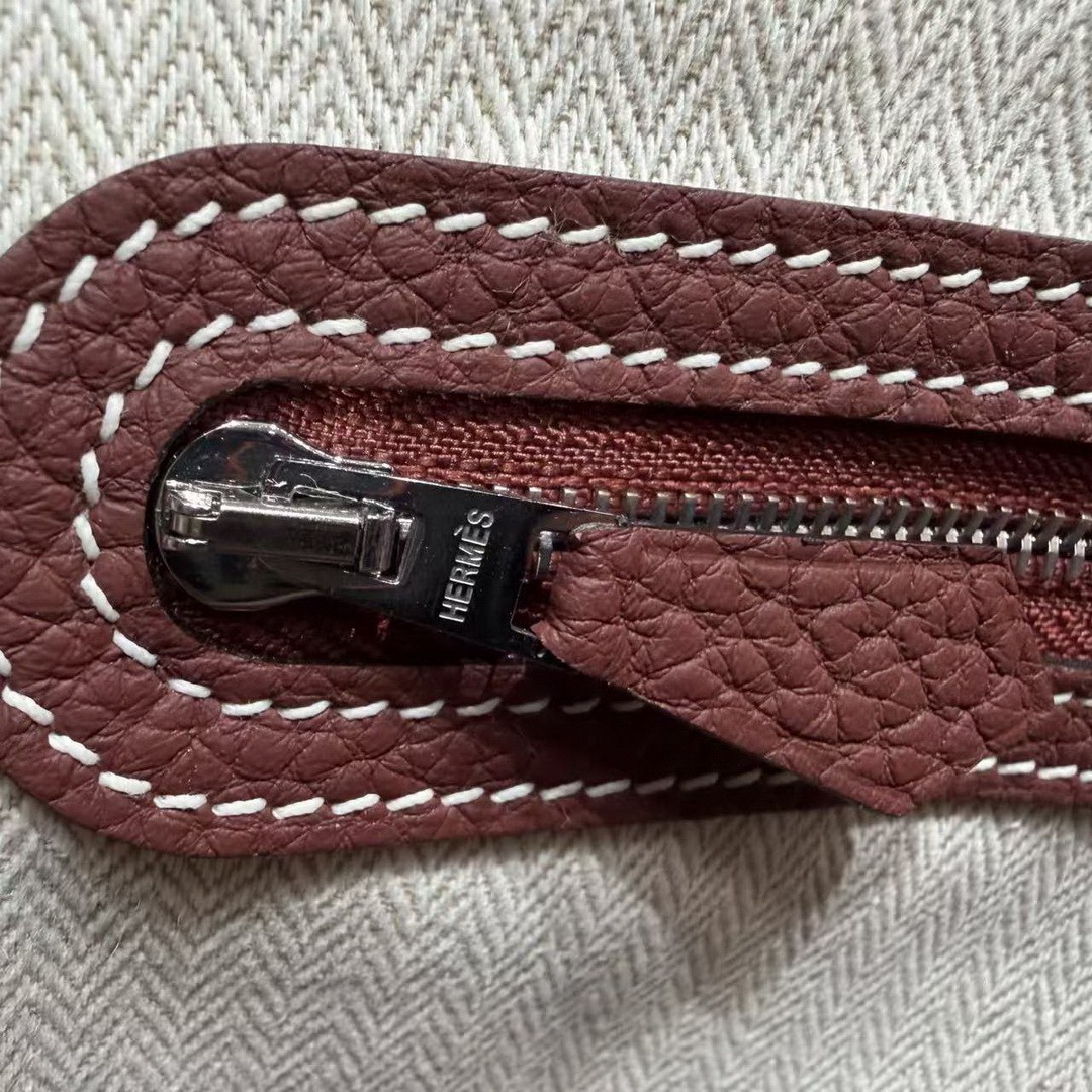 Hermes Neo Garden Party 23 Bag Handmade In Negonda Calfskin Leather Silver Hardware 55 Rouge H - Image 9