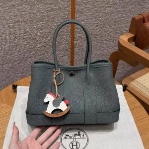 Hermes Neo Garden Party 23 Bag Handmade In Negonda Calfskin Leather Silver Hardware 63 Vert Amanda