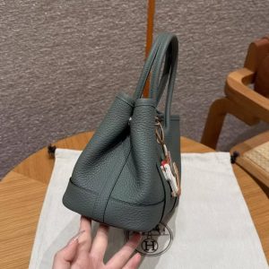 Hermes Neo Garden Party 23 Bag Handmade In Negonda Calfskin Leather Silver Hardware 63 Vert Amanda - Image 20