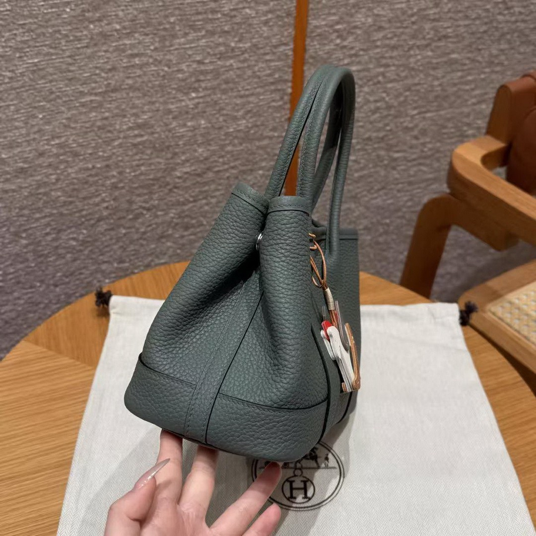 Hermes Neo Garden Party 23 Bag Handmade In Negonda Calfskin Leather Silver Hardware 63 Vert Amanda - Image 20
