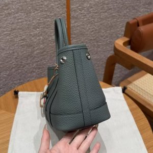 Hermes Neo Garden Party 23 Bag Handmade In Negonda Calfskin Leather Silver Hardware 63 Vert Amanda - Image 19