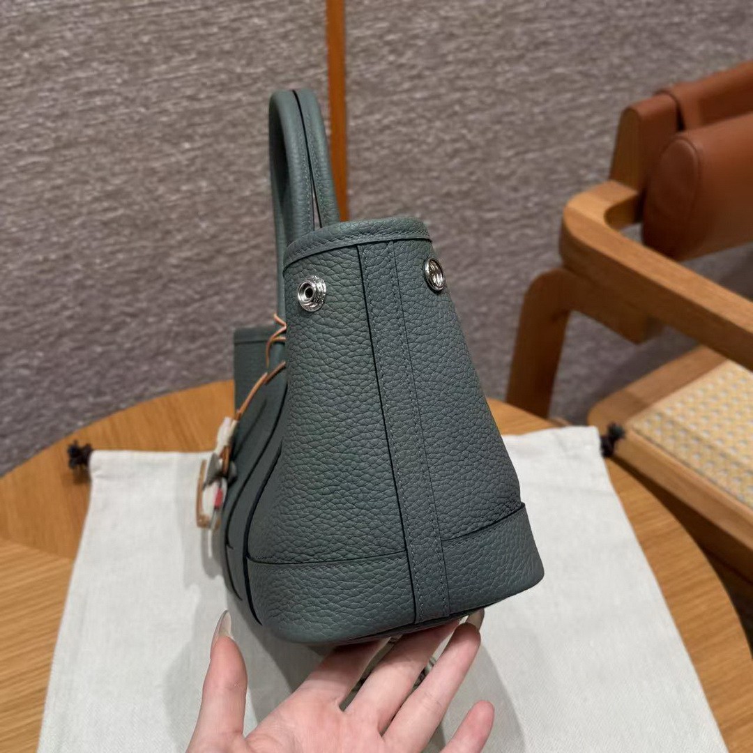 Hermes Neo Garden Party 23 Bag Handmade In Negonda Calfskin Leather Silver Hardware 63 Vert Amanda - Image 19