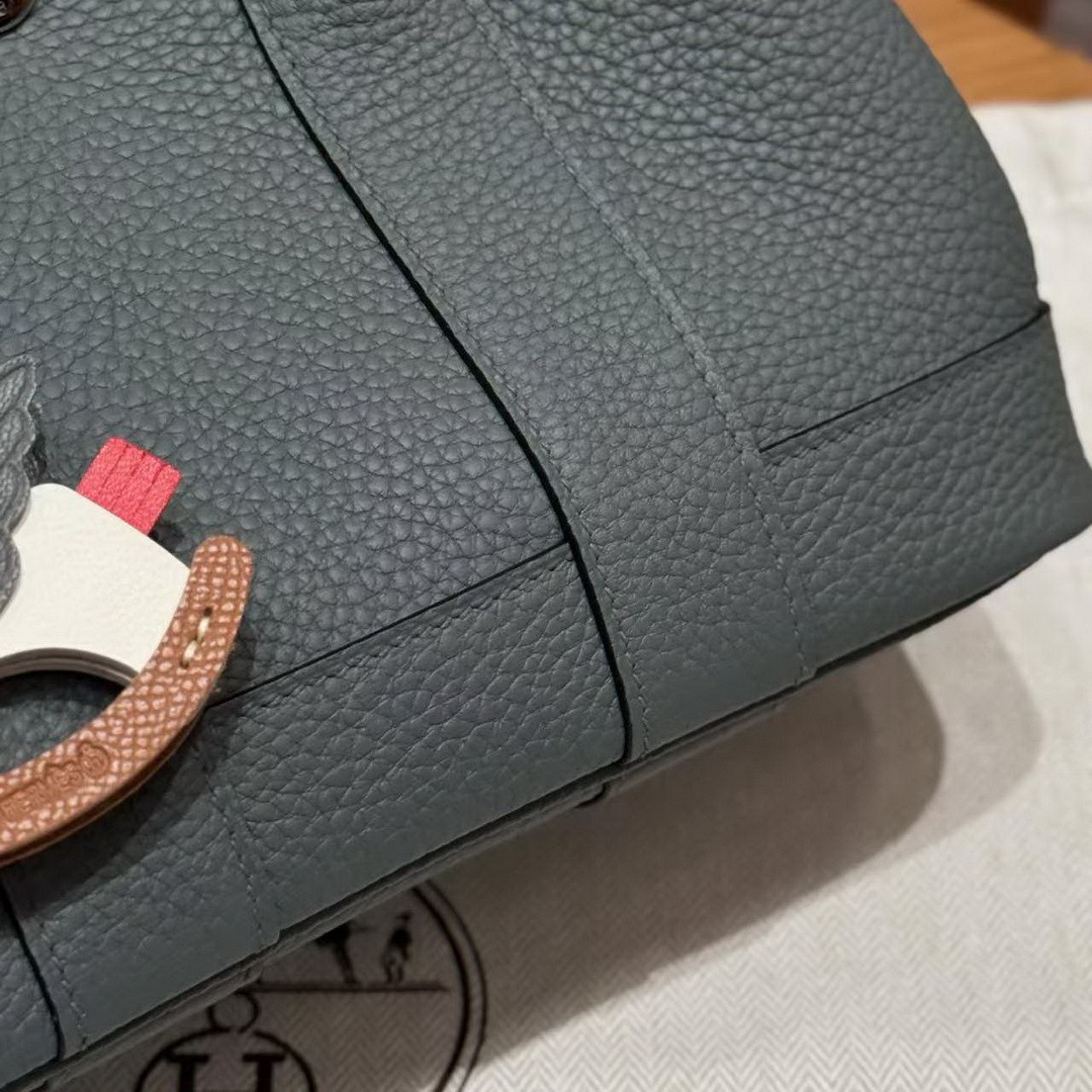Hermes Neo Garden Party 23 Bag Handmade In Negonda Calfskin Leather Silver Hardware 63 Vert Amanda - Image 17