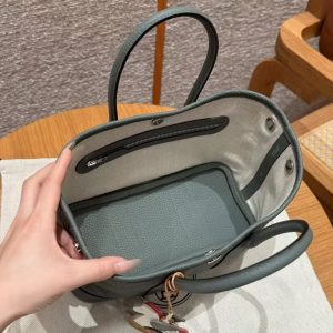 Hermes Neo Garden Party 23 Bag Handmade In Negonda Calfskin Leather Silver Hardware 63 Vert Amanda - Image 15