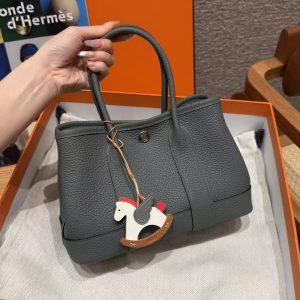 Hermes Neo Garden Party 23 Bag Handmade In Negonda Calfskin Leather Silver Hardware 63 Vert Amanda - Image 3