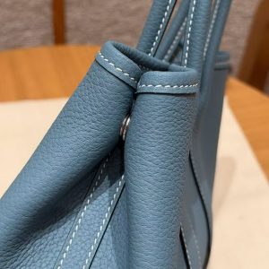 Hermes Neo Garden Party 23 Bag Handmade In Negonda Calfskin Leather Silver Hardware 75 Blue Jean - Image 14