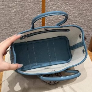 Hermes Neo Garden Party 23 Bag Handmade In Negonda Calfskin Leather Silver Hardware 75 Blue Jean - Image 10