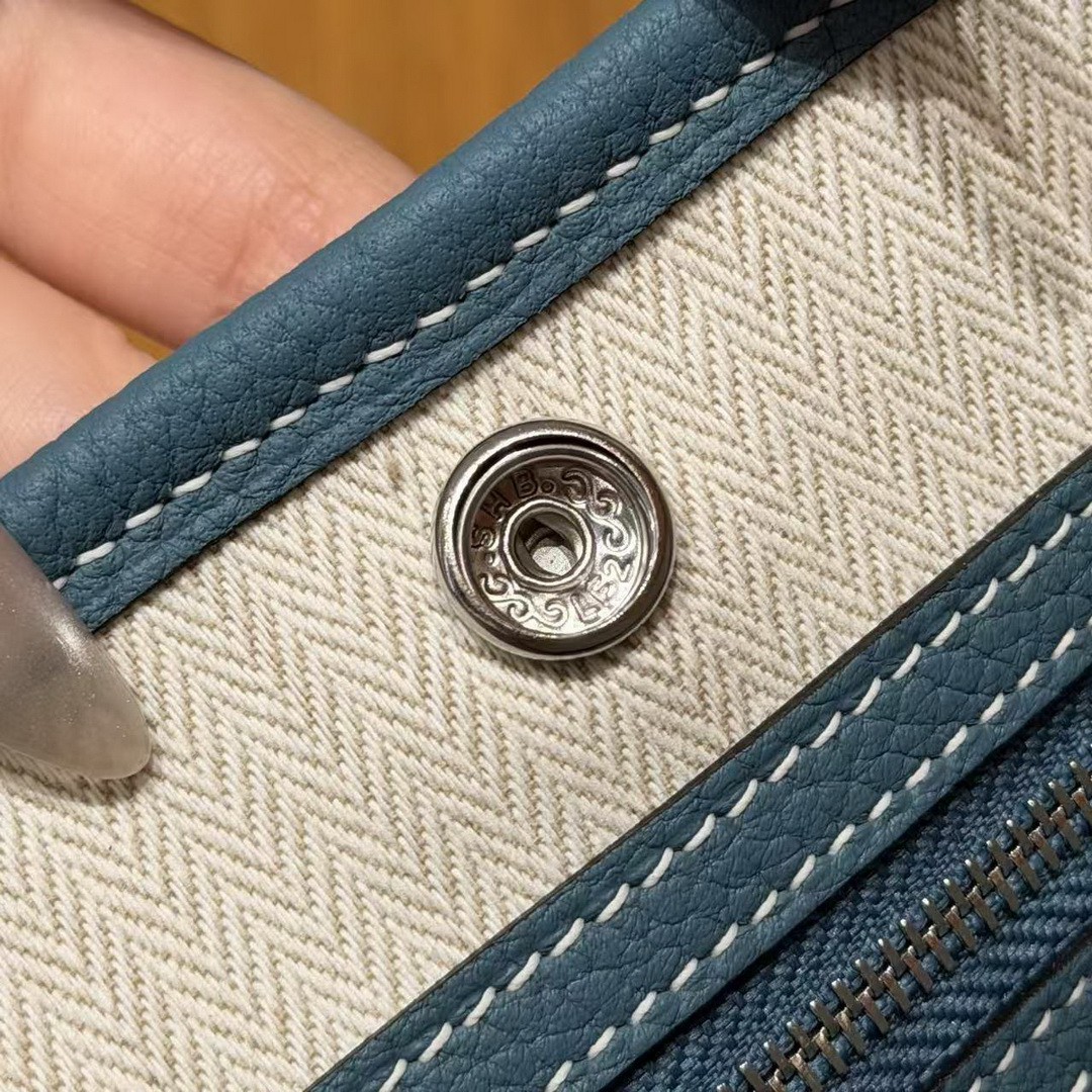 Hermes Neo Garden Party 23 Bag Handmade In Negonda Calfskin Leather Silver Hardware 75 Blue Jean - Image 8