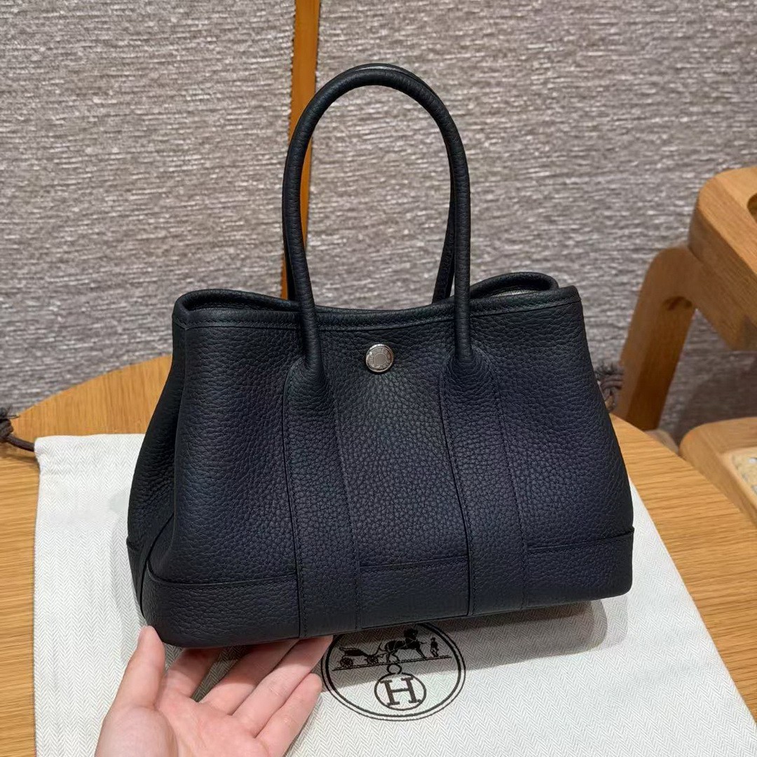 Hermes Neo Garden Party 23 Bag Handmade In Negonda Calfskin Leather Silver Hardware 89 Noir - Image 2