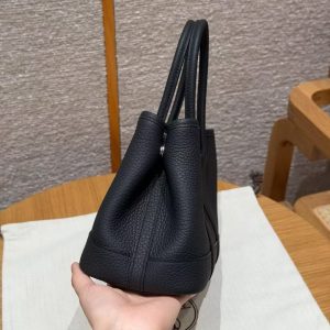 Hermes Neo Garden Party 23 Bag Handmade In Negonda Calfskin Leather Silver Hardware 89 Noir - Image 27