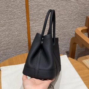 Hermes Neo Garden Party 23 Bag Handmade In Negonda Calfskin Leather Silver Hardware 89 Noir - Image 26