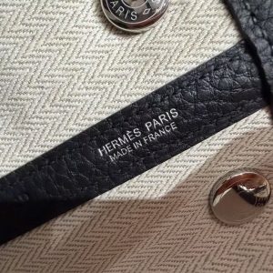 Hermes Neo Garden Party 23 Bag Handmade In Negonda Calfskin Leather Silver Hardware 89 Noir - Image 23