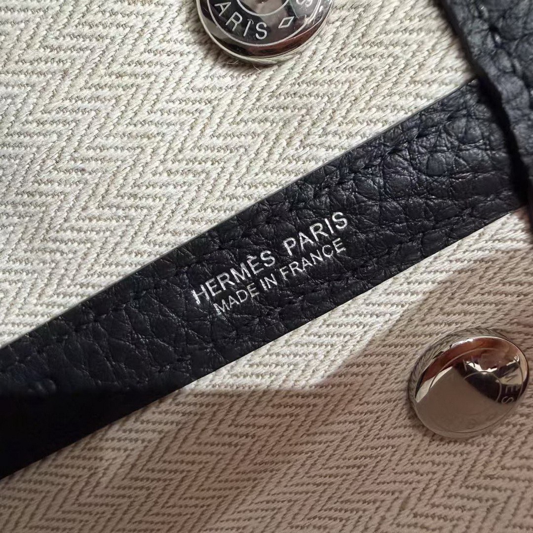 Hermes Neo Garden Party 23 Bag Handmade In Negonda Calfskin Leather Silver Hardware 89 Noir - Image 23