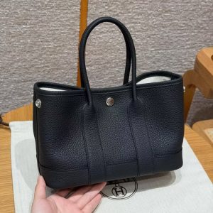 Hermes Neo Garden Party 23 Bag Handmade In Negonda Calfskin Leather Silver Hardware 89 Noir - Image 20