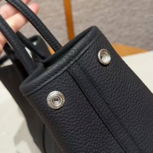 Hermes Neo Garden Party 23 Bag Handmade In Negonda Calfskin Leather Silver Hardware 89 Noir - Image 18