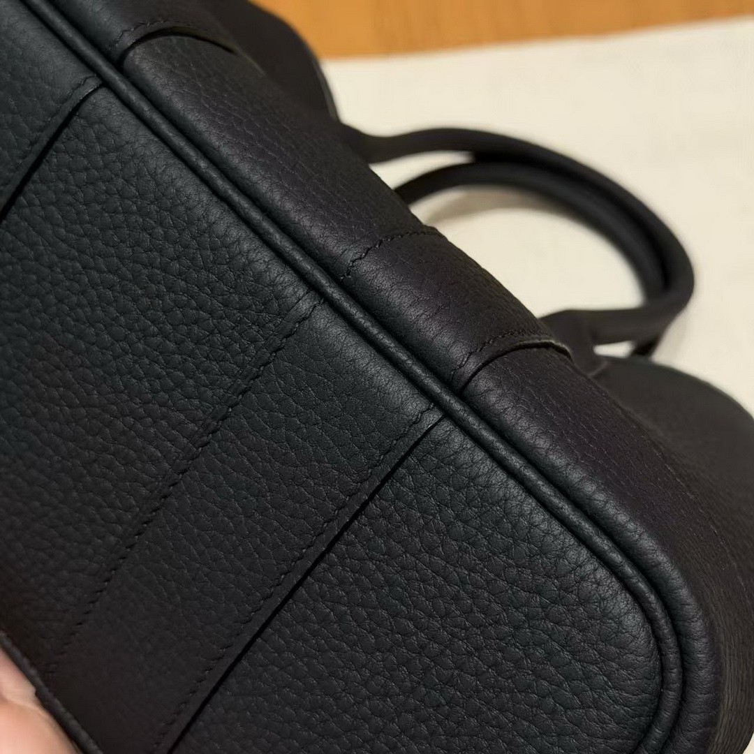 Hermes Neo Garden Party 23 Bag Handmade In Negonda Calfskin Leather Silver Hardware 89 Noir - Image 17