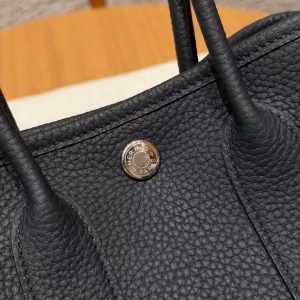 Hermes Neo Garden Party 23 Bag Handmade In Negonda Calfskin Leather Silver Hardware 89 Noir - Image 16