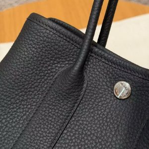 Hermes Neo Garden Party 23 Bag Handmade In Negonda Calfskin Leather Silver Hardware 89 Noir - Image 15