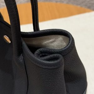 Hermes Neo Garden Party 23 Bag Handmade In Negonda Calfskin Leather Silver Hardware 89 Noir - Image 14