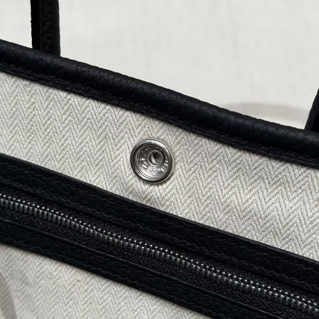 Hermes Neo Garden Party 23 Bag Handmade In Negonda Calfskin Leather Silver Hardware 89 Noir - Image 13