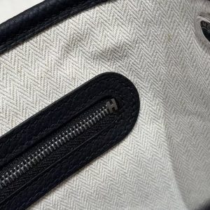 Hermes Neo Garden Party 23 Bag Handmade In Negonda Calfskin Leather Silver Hardware 89 Noir - Image 12