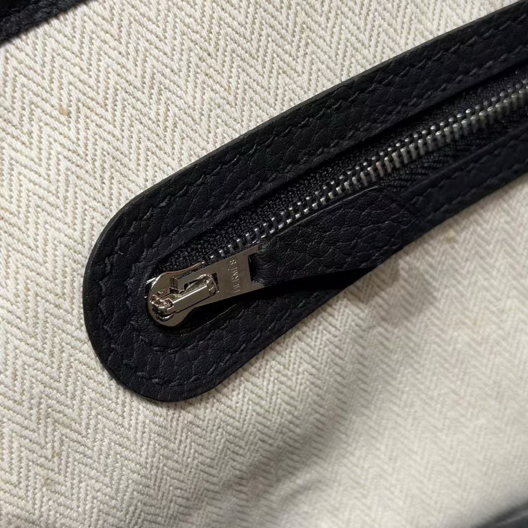 Hermes Neo Garden Party 23 Bag Handmade In Negonda Calfskin Leather Silver Hardware 89 Noir - Image 11