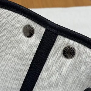 Hermes Neo Garden Party 23 Bag Handmade In Negonda Calfskin Leather Silver Hardware 89 Noir - Image 8