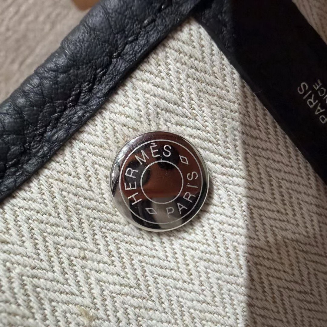 Hermes Neo Garden Party 23 Bag Handmade In Negonda Calfskin Leather Silver Hardware 89 Noir - Image 7