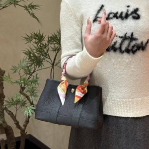 Hermes Neo Garden Party 23 Bag Handmade In Negonda Calfskin Leather Silver Hardware 89 Noir - Image 6