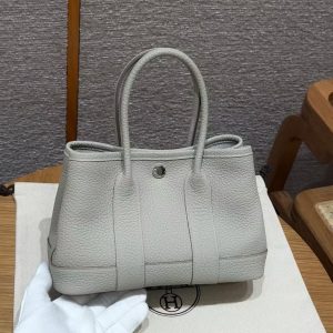 Hermes Neo Garden Party 23 Bag Handmade In Negonda Calfskin Leather Silver Hardware 8L Beton - Image 2