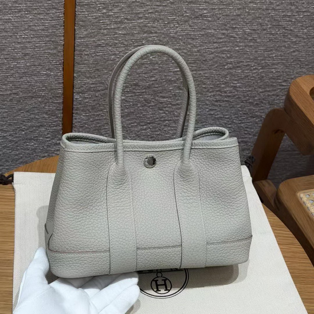 Hermes Neo Garden Party 23 Bag Handmade In Negonda Calfskin Leather Silver Hardware 8L Beton - Image 2