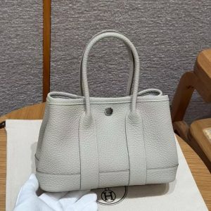 Hermes Neo Garden Party 23 Bag Handmade In Negonda Calfskin Leather Silver Hardware 8L Beton - Image 21
