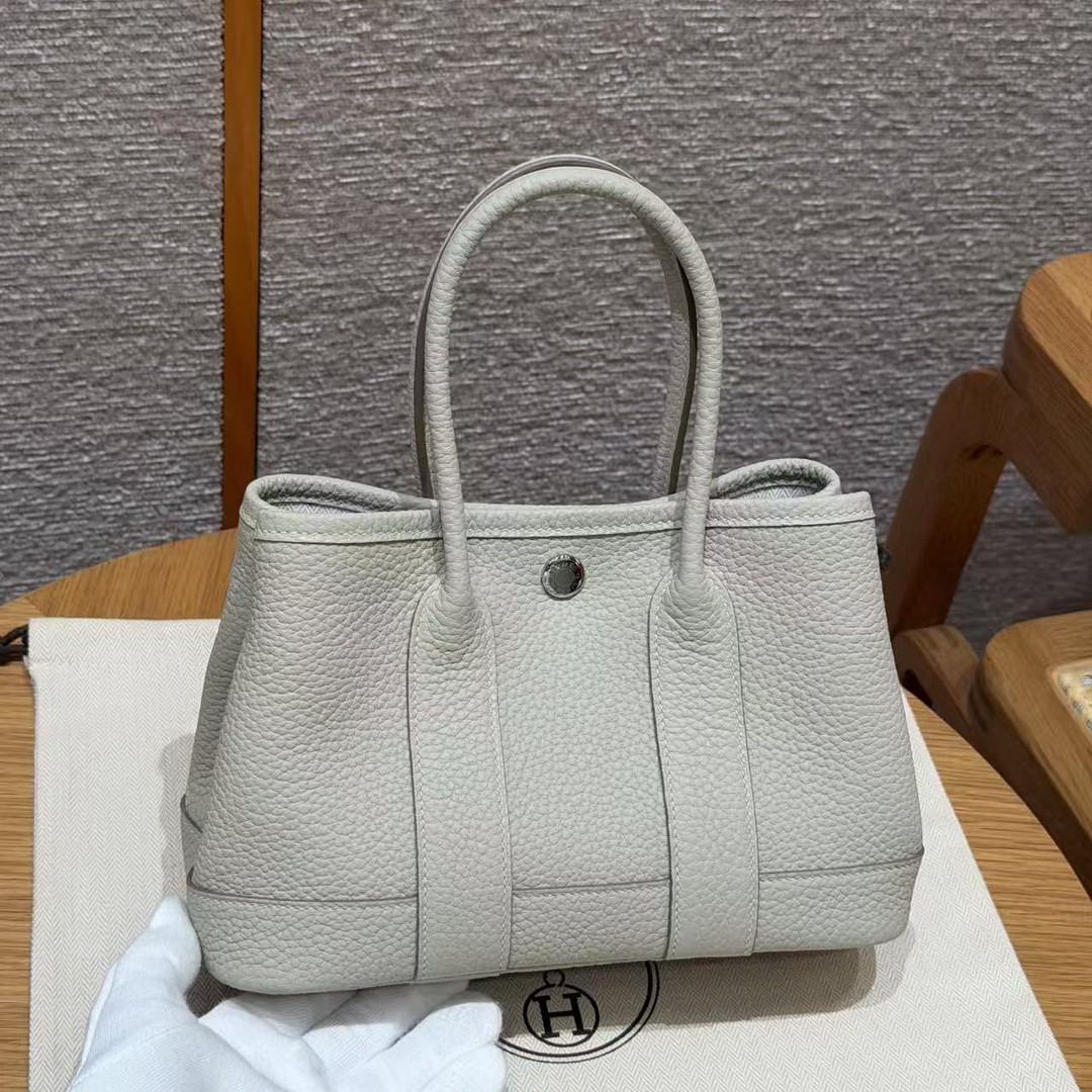 Hermes Neo Garden Party 23 Bag Handmade In Negonda Calfskin Leather Silver Hardware 8L Beton - Image 21