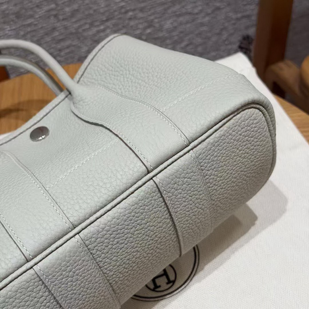 Hermes Neo Garden Party 23 Bag Handmade In Negonda Calfskin Leather Silver Hardware 8L Beton - Image 17