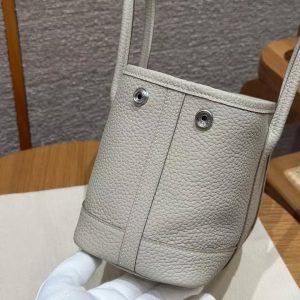 Hermes Neo Garden Party 23 Bag Handmade In Negonda Calfskin Leather Silver Hardware 8L Beton - Image 12