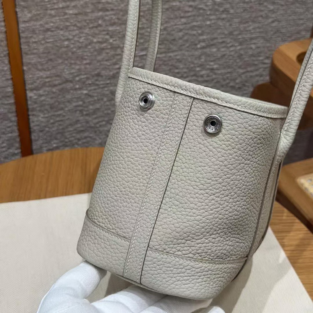 Hermes Neo Garden Party 23 Bag Handmade In Negonda Calfskin Leather Silver Hardware 8L Beton - Image 12