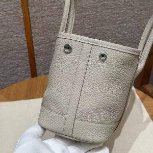 Hermes Neo Garden Party 23 Bag Handmade In Negonda Calfskin Leather Silver Hardware 8L Beton - Image 11