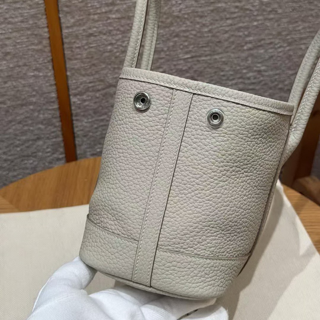 Hermes Neo Garden Party 23 Bag Handmade In Negonda Calfskin Leather Silver Hardware 8L Beton - Image 11