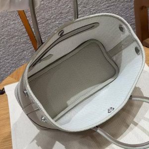 Hermes Neo Garden Party 23 Bag Handmade In Negonda Calfskin Leather Silver Hardware 8L Beton - Image 10