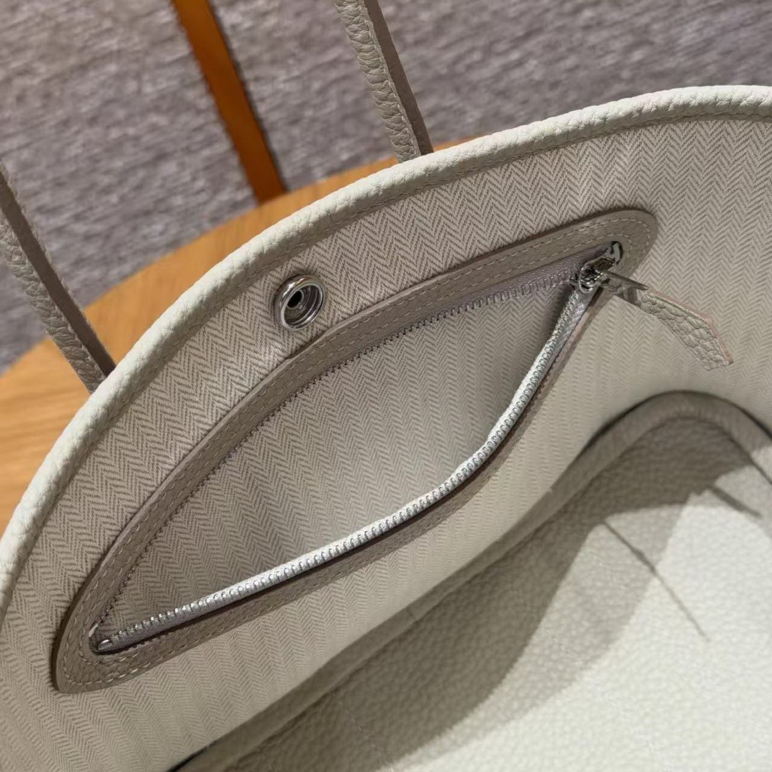 Hermes Neo Garden Party 23 Bag Handmade In Negonda Calfskin Leather Silver Hardware 8L Beton - Image 7