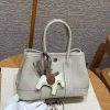Hermes Neo Garden Party 23 Bag Handmade In Negonda Calfskin Leather Silver Hardware 8L Beton